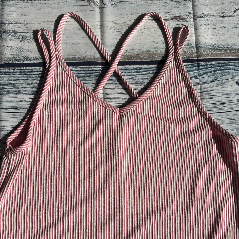 Pink and White Striped Ribbed Strappy Midi Dress EUC - Picture 4 of 14
